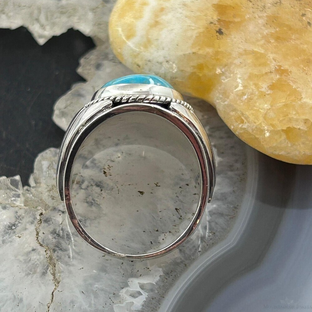 Native American Sterling Silver Oval  Turquoise Shield Ring Size 10.75 For Men - Picture 7 of 10